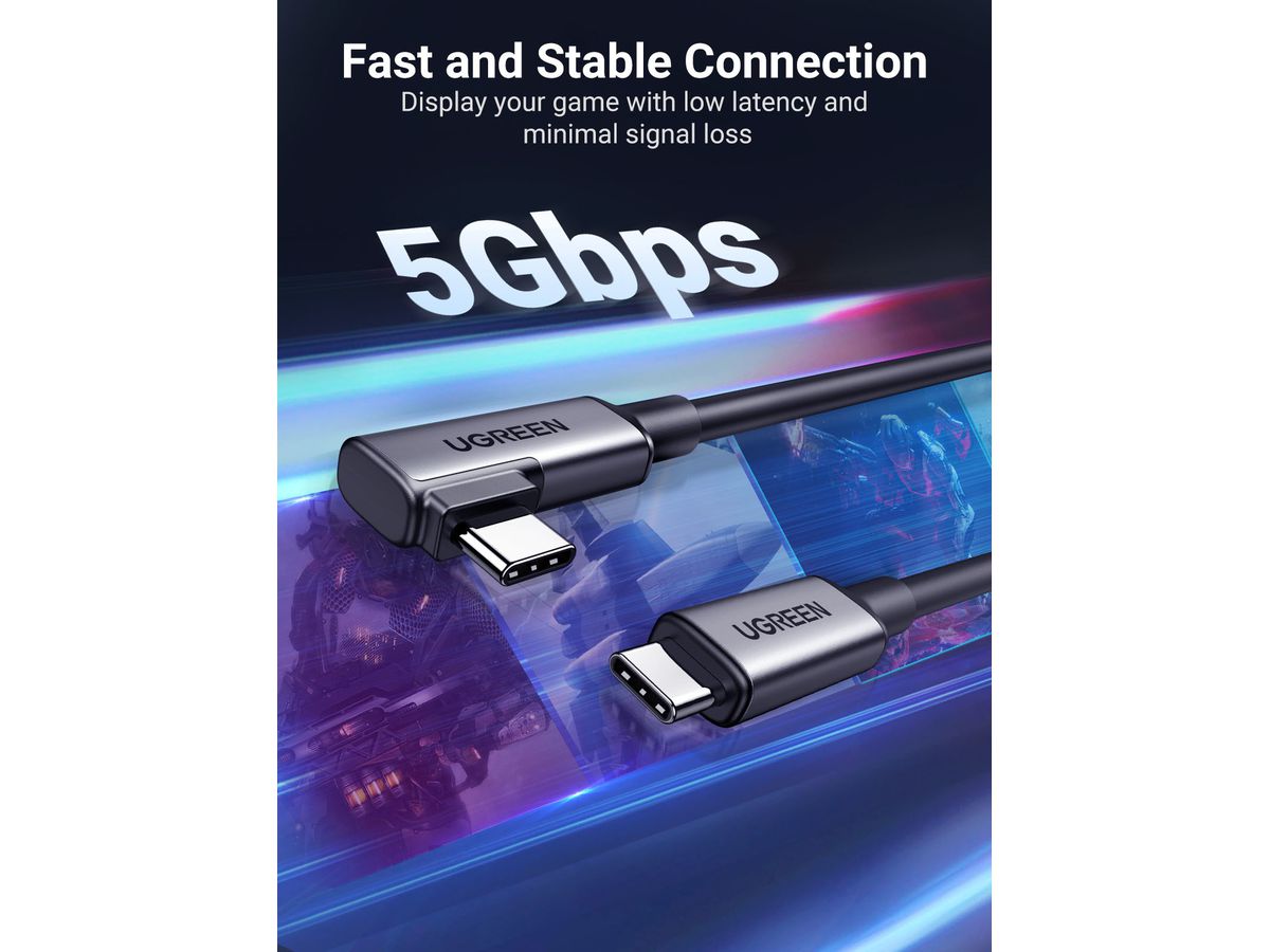 UGREEN Cable Right Angle 90629 BB 5m, USB-C to USB-C Link,Bl. BB (6957303896295)