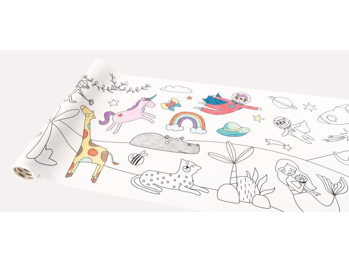 FOLIA Rotolo da colorare 30cmx4m 83902 con disegni, Adventure (4001868126242)