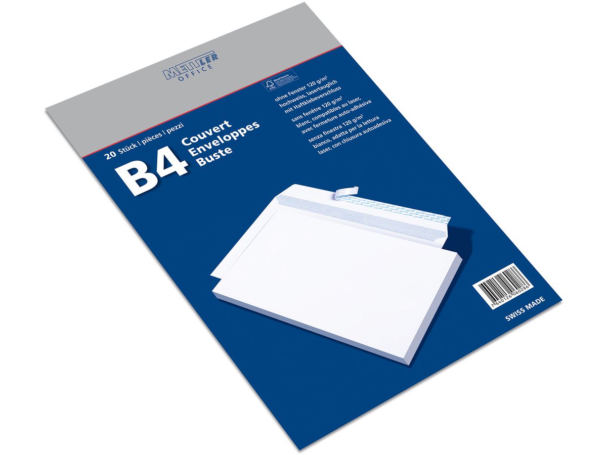 METTLER Couvert ohne Fenster B4 9096-120-S20 120g, ultraweiss 20 Stk. (7640126060286)