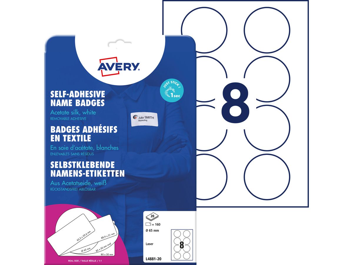 AVERY ZWECKFORM Etiquette d'identité 65mm L4881-20 blanc 20 feuilles/160 pcs. (4004182148112)