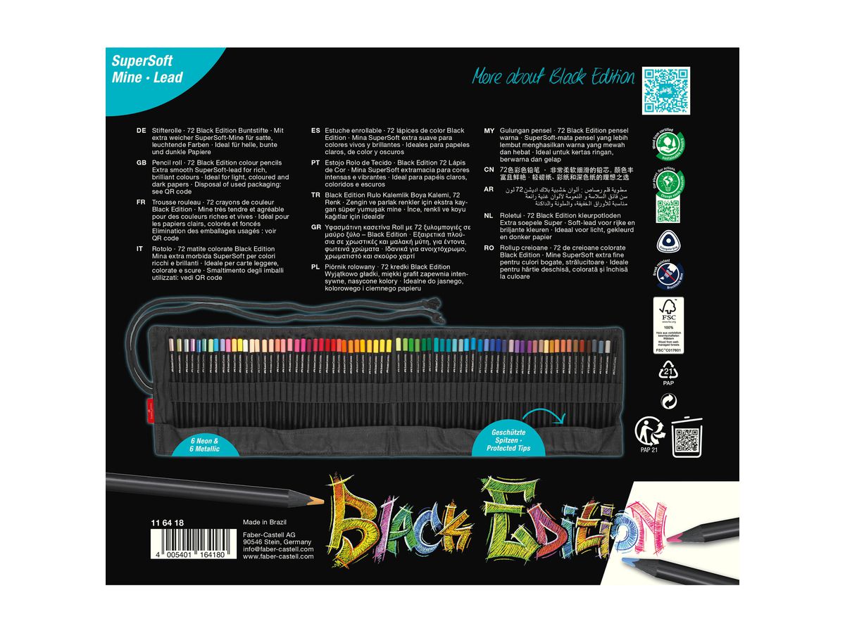 FABER-CASTELL Crayon couleurs Black Edition 116418 72 couleurs (4005401164180)