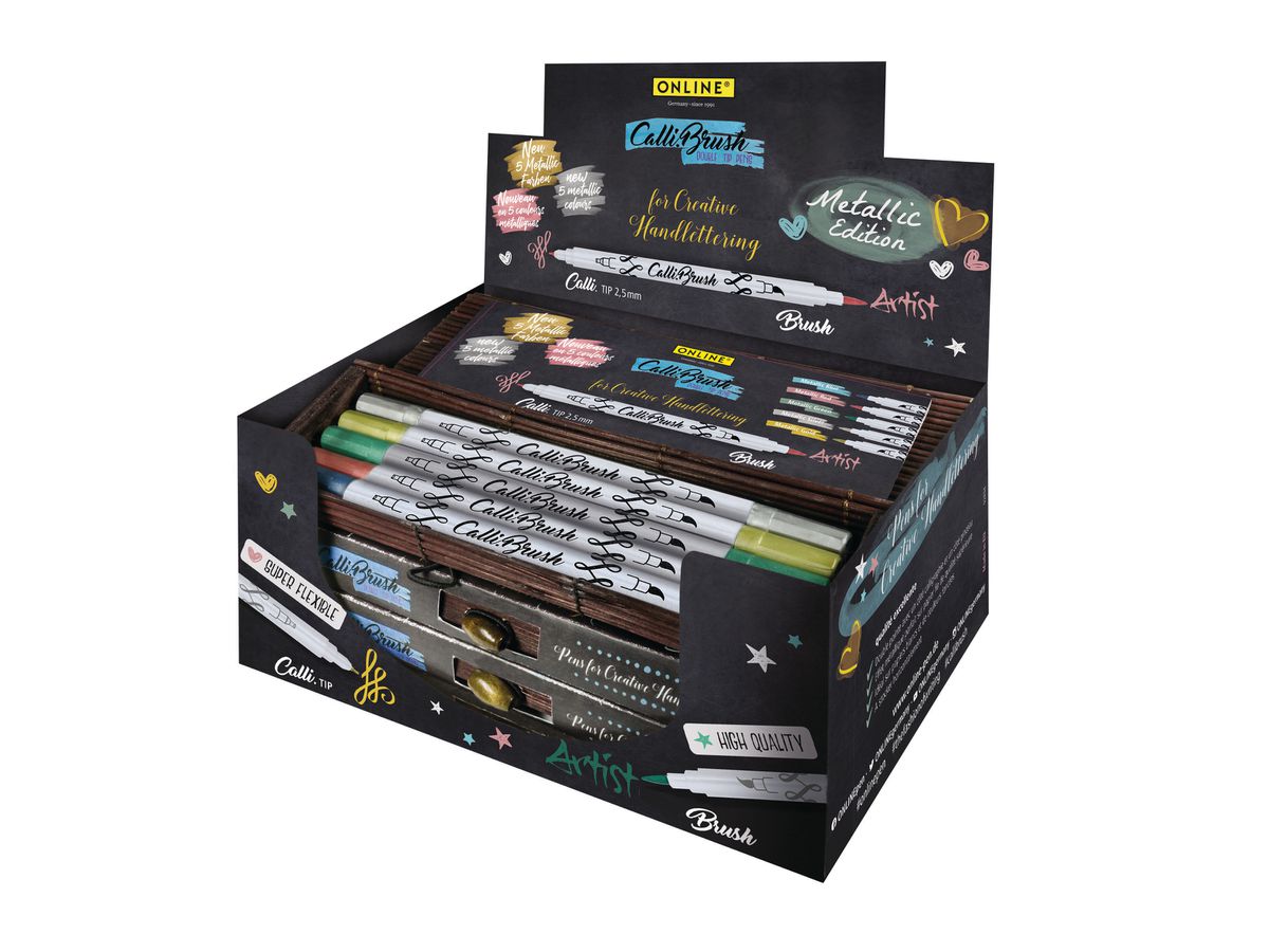 ONLINE Callibrush Pen Double Tip 19090/10 metallic,5 ass. Coul./10 pcs. (4014421190901)