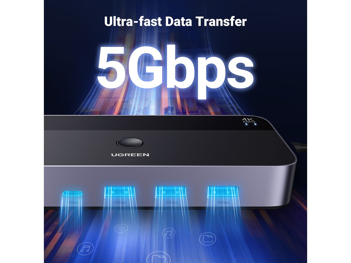 UGREEN Switch 2 In 1 Out, HDMI,KVM 15707 (6941876217076)