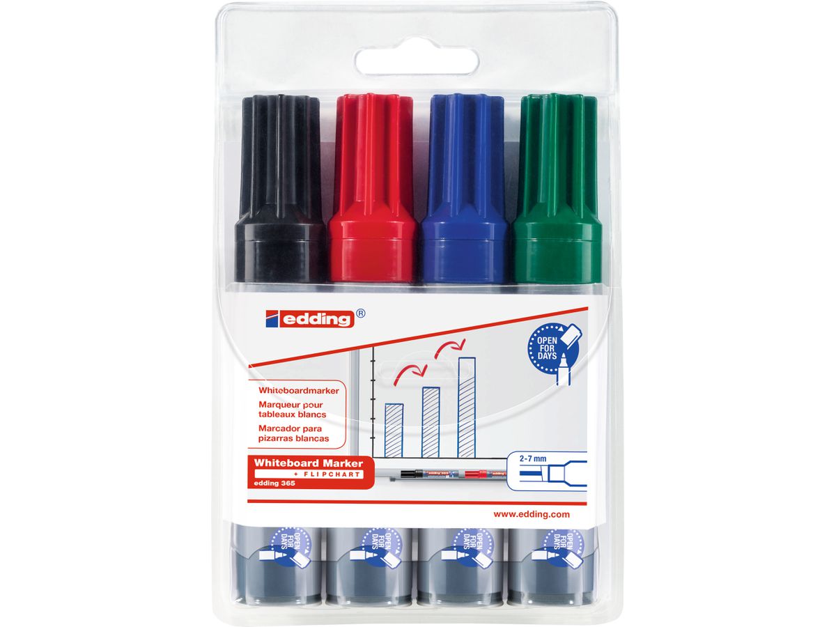 EDDING Whiteboard Marker 365 2-7mm 365-E4 nero,rosso,blu,verde 4 pezzi (4004764105458)