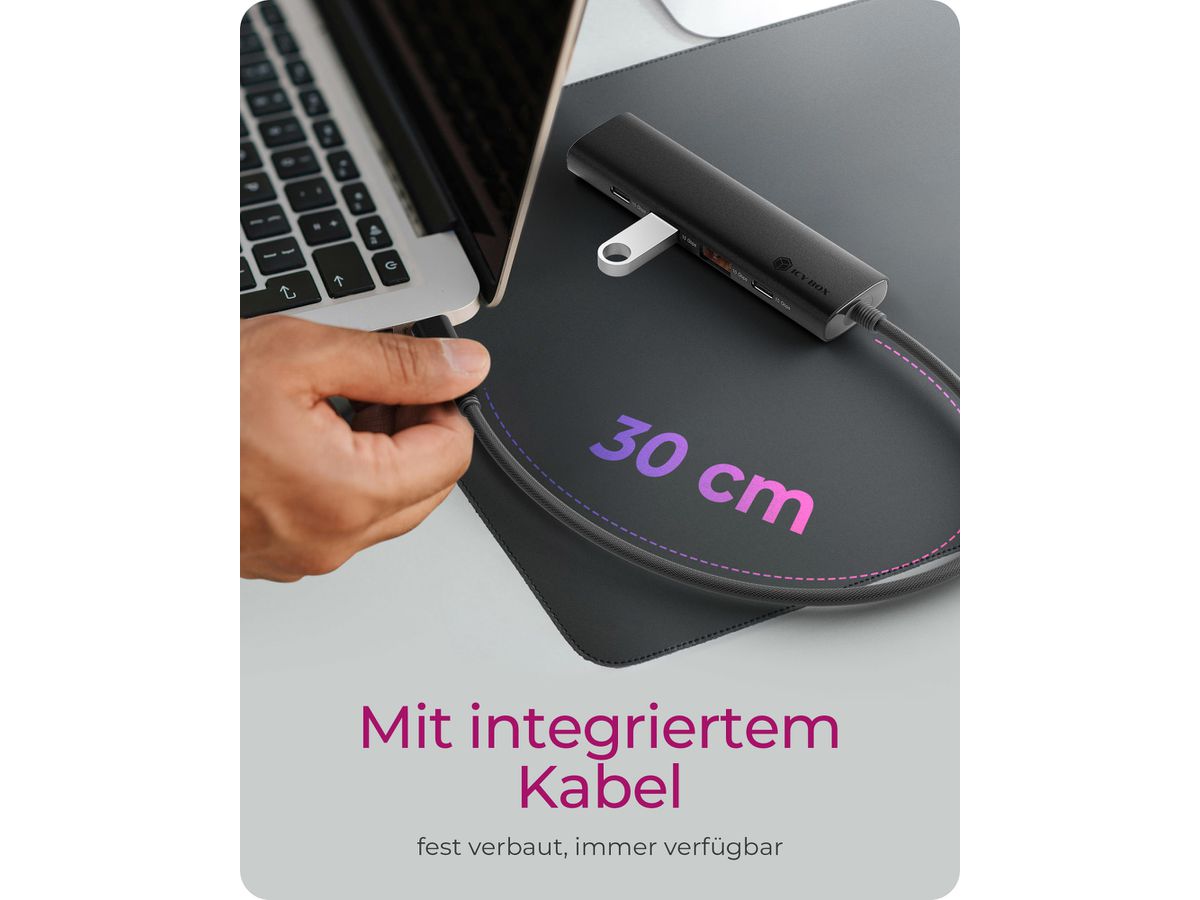 ICY BOX 4-Port USB 3.2 Gen 2 Hub IB-HUB1437-CPD 2x USB-C & 2x USB-A, PD 100W (4250078174981)