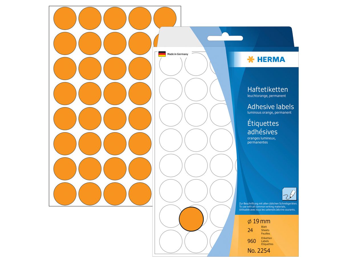 HERMA Etiketten rund 19mm 2254 orange 960 Stück (4008705022545)