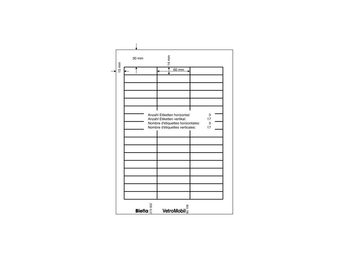 BIELLA Hängemappen-Etiketten 60x14mm 27393200U weiss 5 Blatt à 51 Stück (7611365329083)