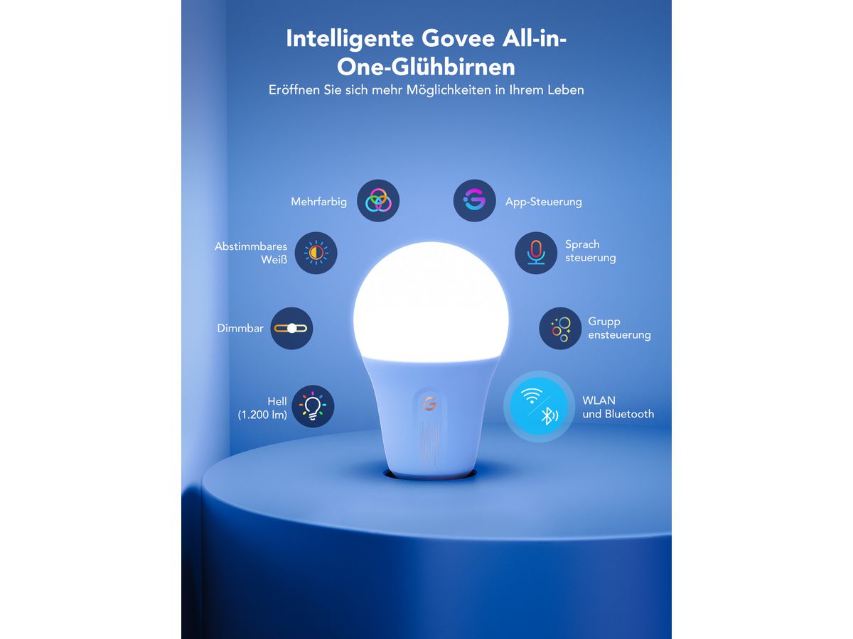 GOVEE Smart Ampoule LED E27 H60093C1 Wifi & Bluetooth, 1200Lumen (6974316992745)