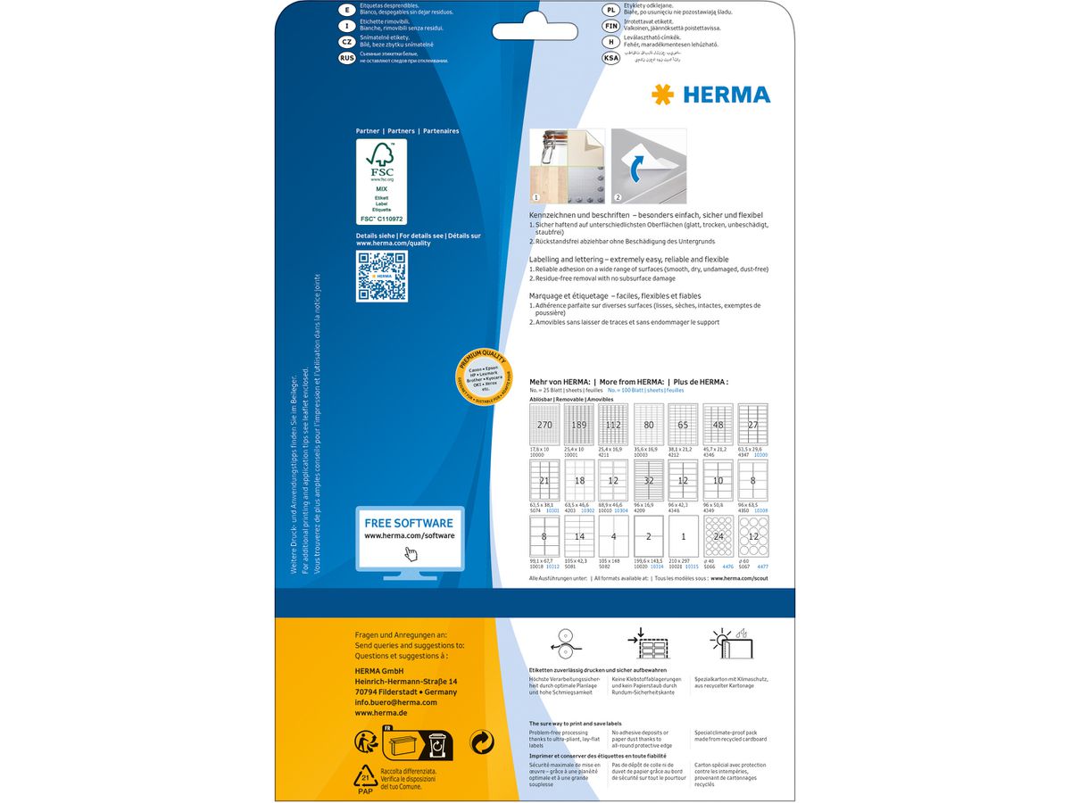 HERMA Etiquettes Amovibles 20mm 4386 blanc, non perm. 2400 pcs. (4008705043861)