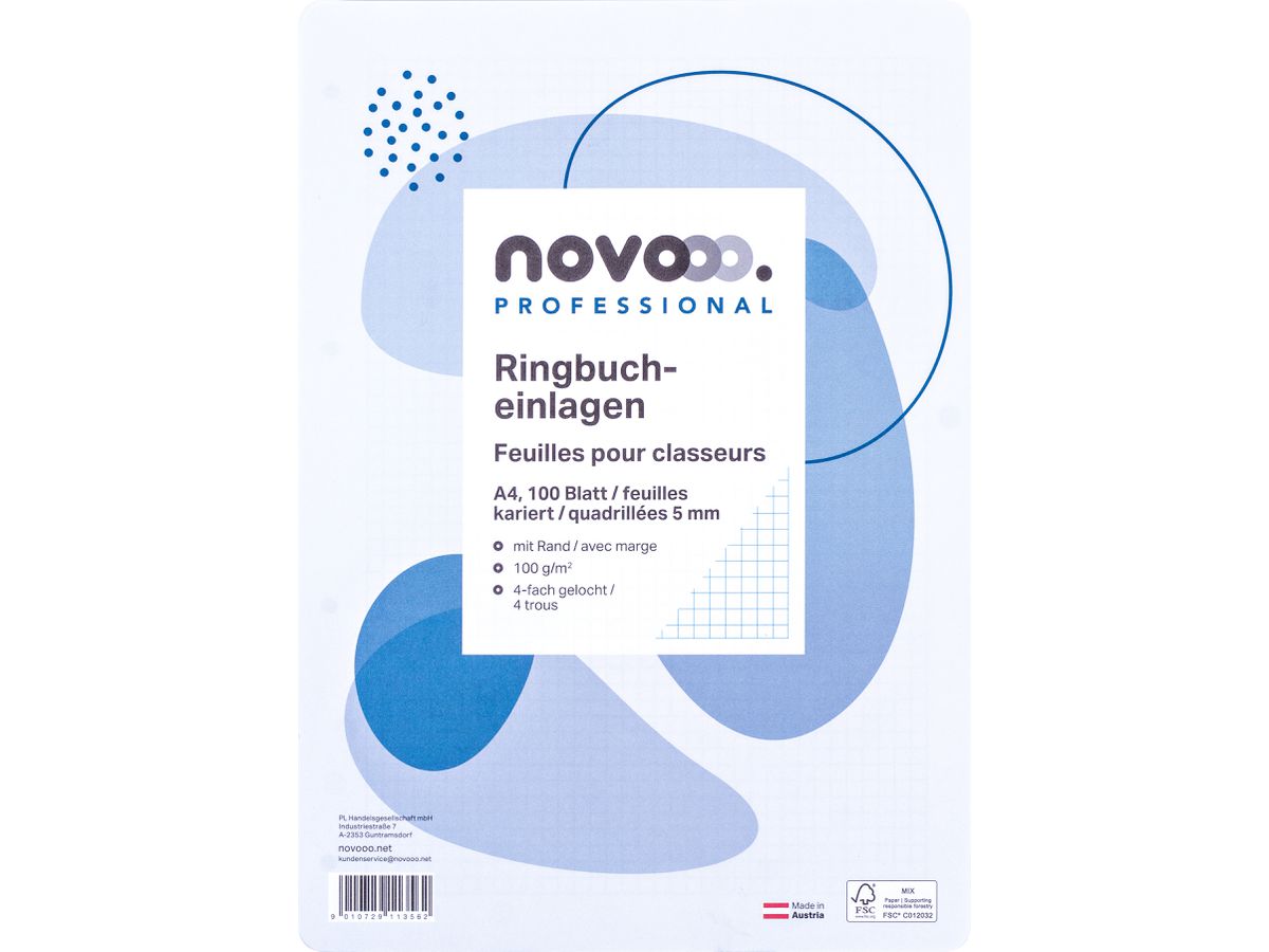 NOVOOO Anneau liant insert,marge A4 731885 5mm a carreaux, 100g 100 flls. (9010729113562)