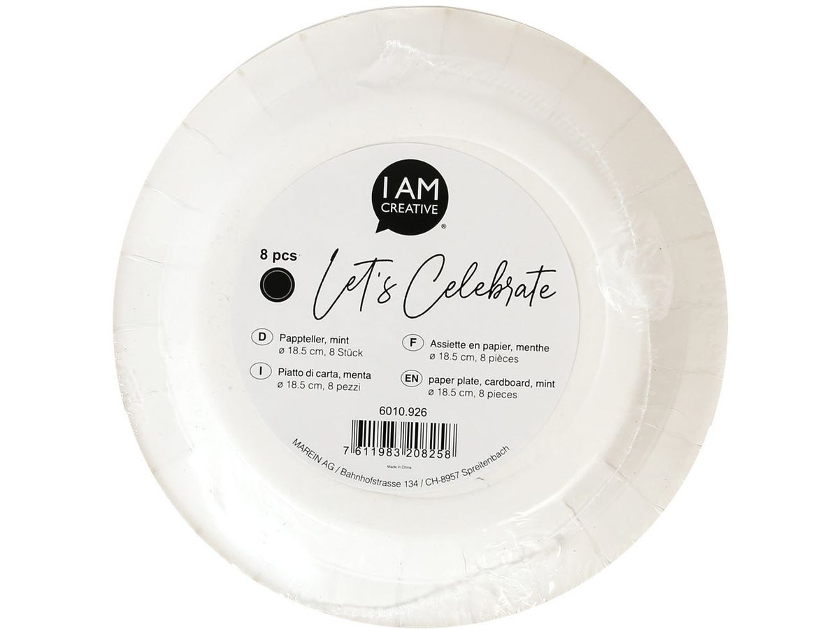 I AM CREATIVE Pappteller, mint, 18.5cm 6010.926 8 Stück (7611983208258)