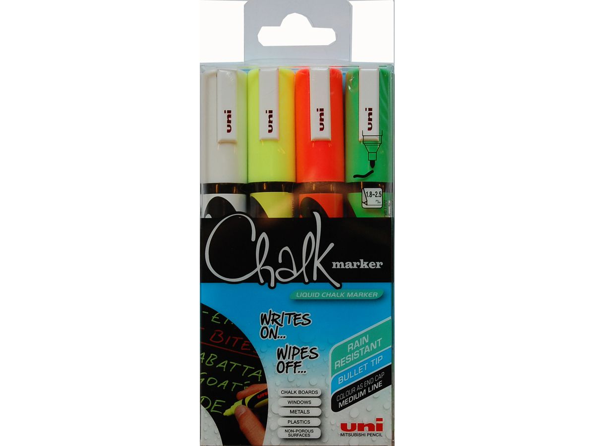 UNI-BALL Chalk Marker 1,8-2,5mm PWE5M.4C.1 4 colori astuccio (7640125731965)