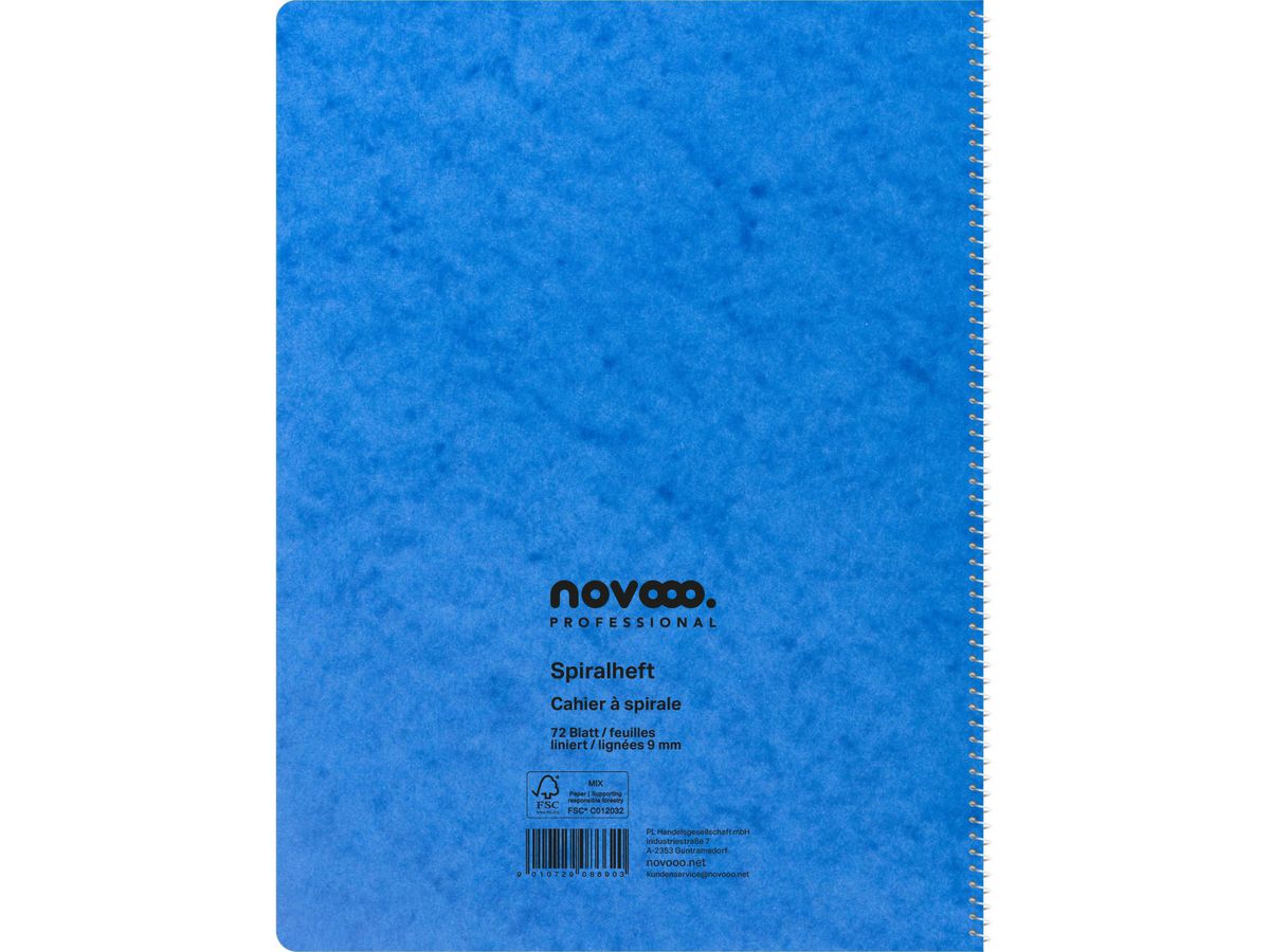 NOVOOO Carnet spirale ass. A4 729787 ligné, 9mm, 80g 72 flls. (9010729086903)