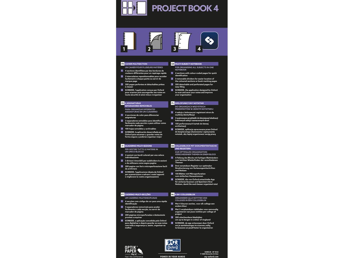 OXFORD Projectbook A4+ 400037432 quadrillé 5mm, 90g 100 flls. (8412771006747)