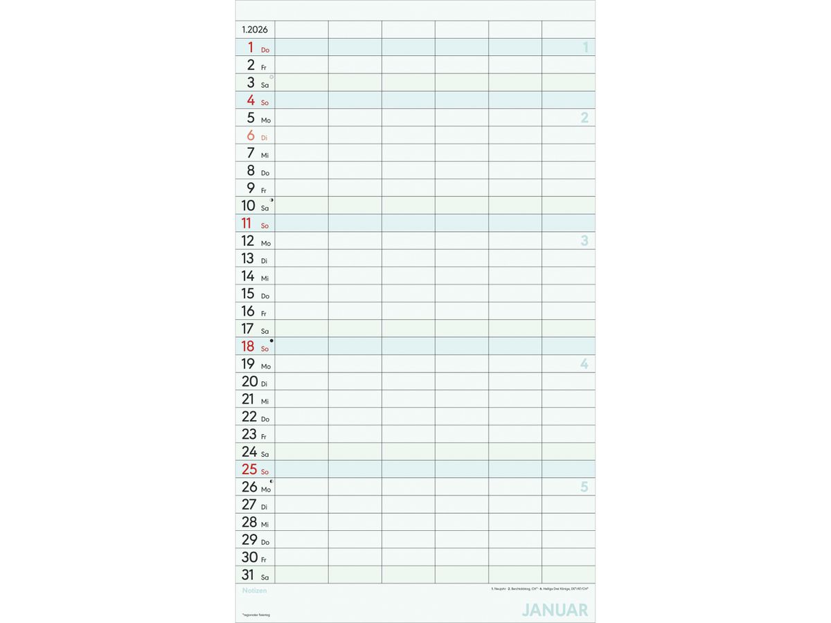 ALPHA EDITION Superplaner XL 2026 160282 1M/1S DE 6 Spalten 26x45cm (4069095002821)