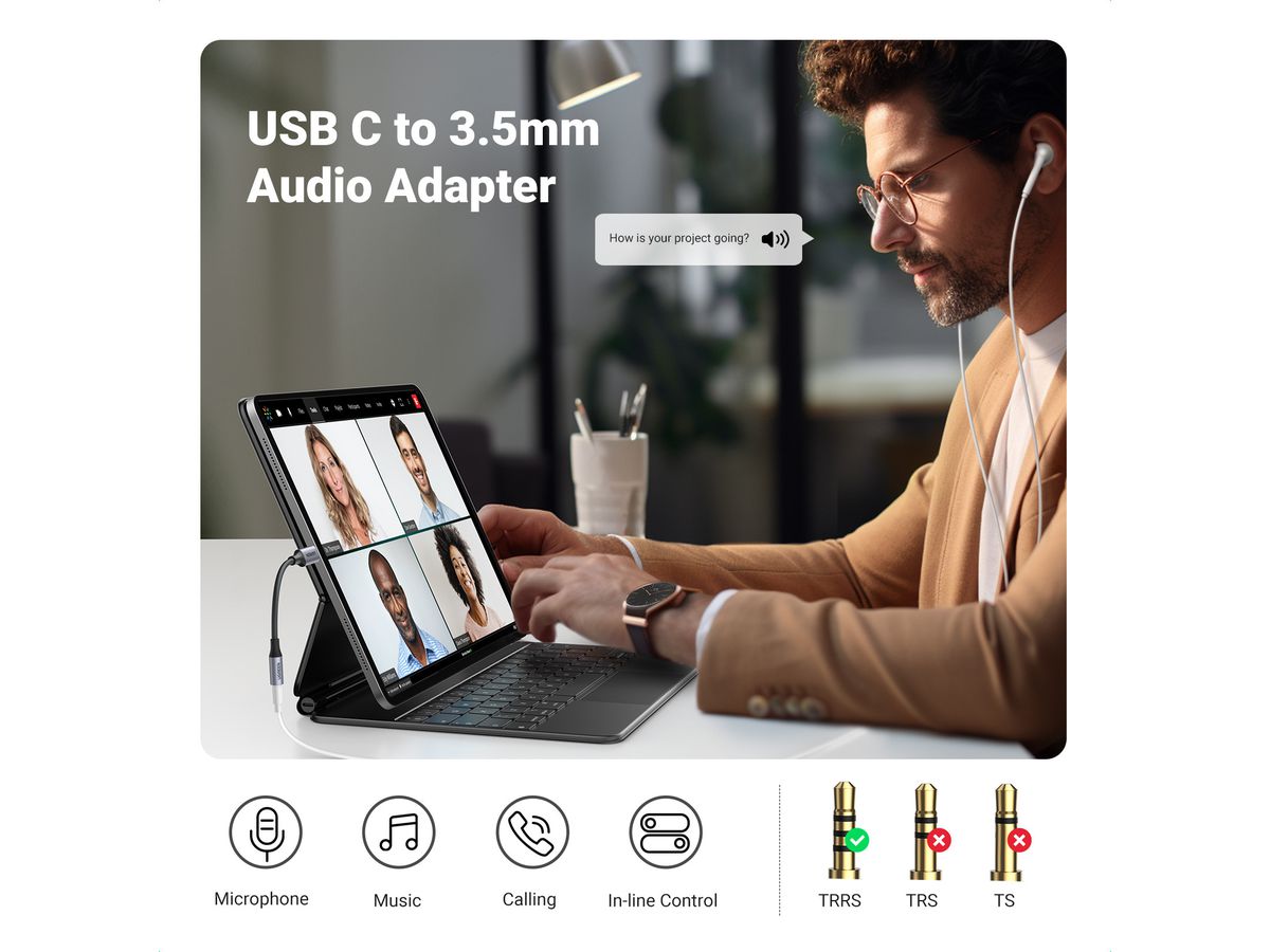 UGREEN Cable USB-C to 3.5mm M/F 80154 Alu Shell with Braided 10cm (6957303881543)