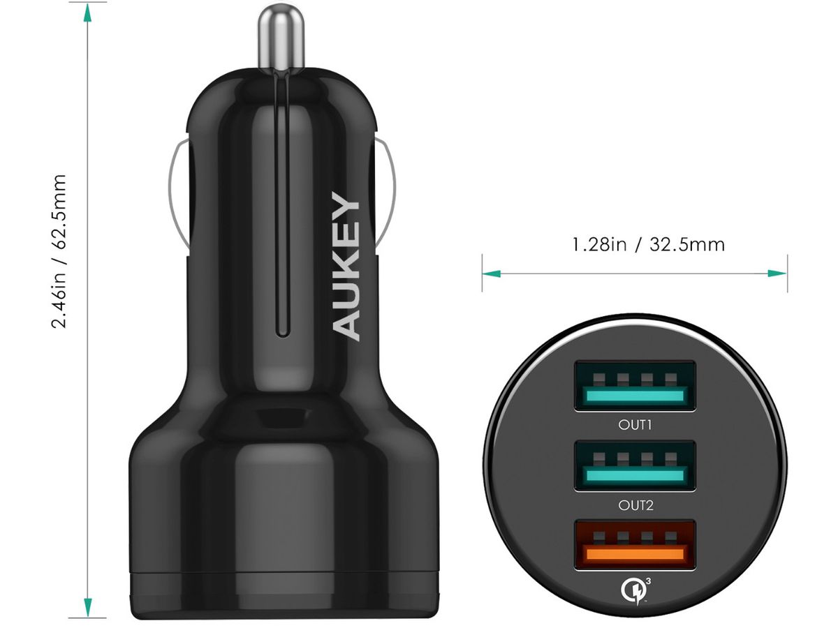 AUKEY Expedition CarCharger42W bl. CC-T11 3-Port,USB-type A QC3 (0608119197590)