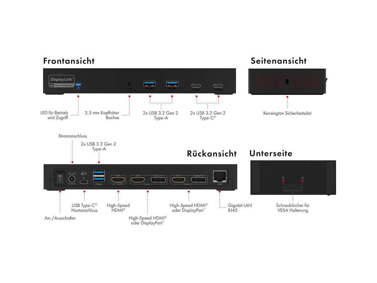 ICY BOX USB-C Triple DockingStation IB-DK2246AC Hybrid 4K, 3xHDMI & 2xDP,6USB (4250078173342)