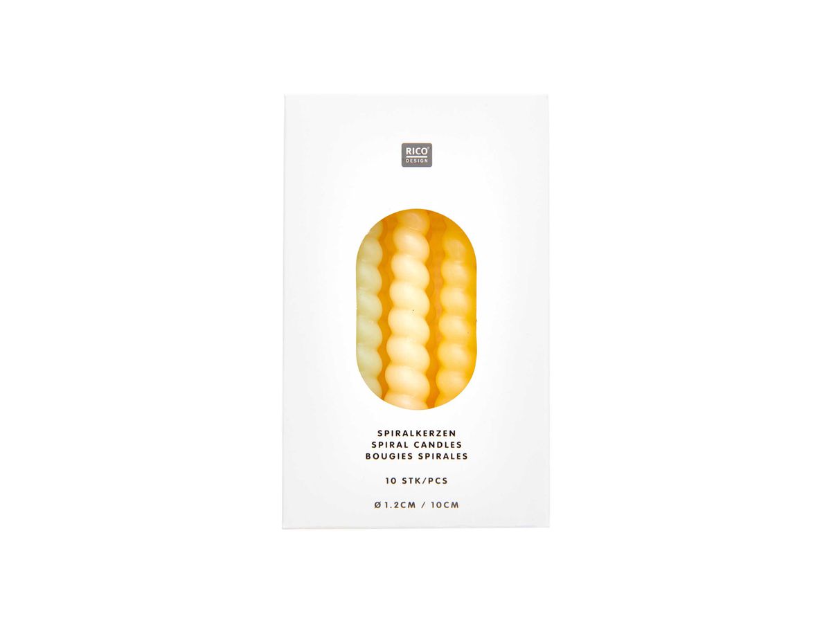 RICO DESIGN Spiralkerzen 10cm 400105 Smokey gelb Mix 10 Stück (4051271212780)