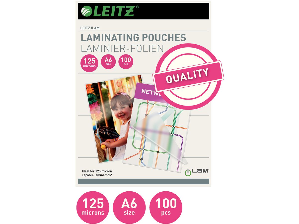 LEITZ Laminiertasche A6 33806 glanz, 125my 100 Stk (5411313338066)