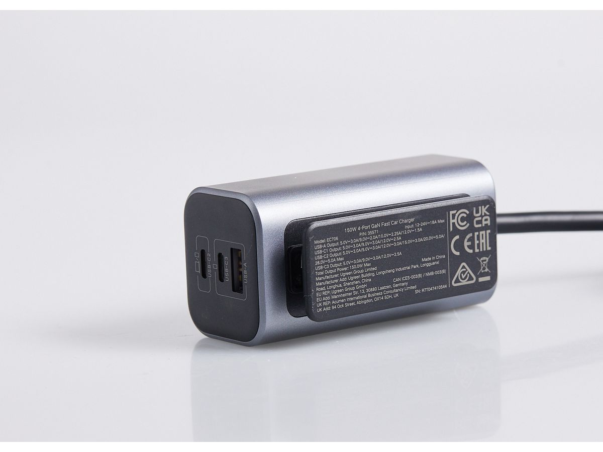UGREEN Car Charger 150W,USB-C GaN 35571 USB-A+2xUSB-C Charging Hub (6941876235711)