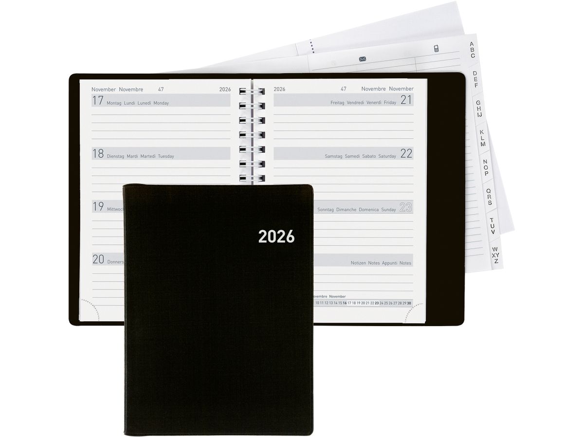 BIELLA Agenda Memento Wire-O 2026 858673020026U 1S/2P noir ML 10.1x14.2cm (7611365527144)
