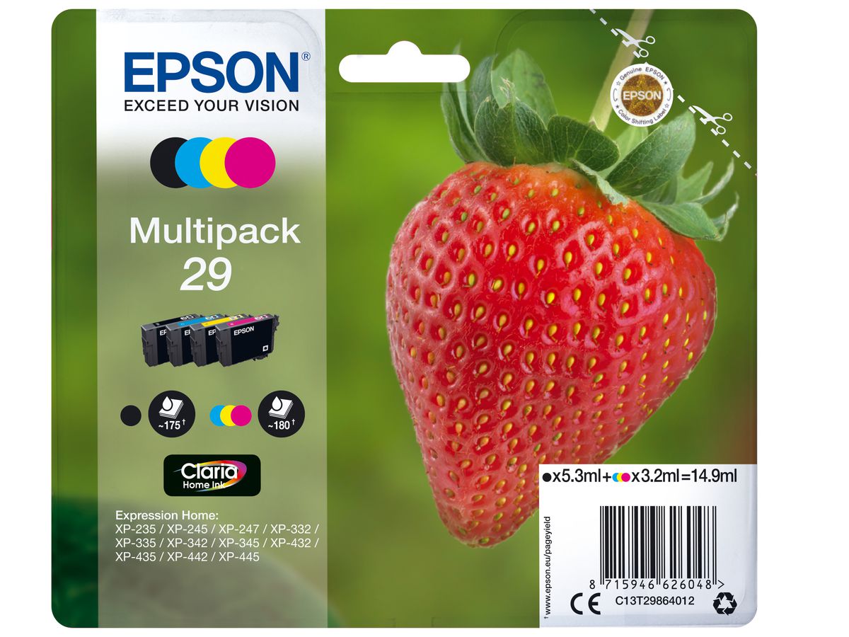 EPSON Multipack Encre 29 CMYBK T298640 XP-235/335/435 4-color (8715946626048)
