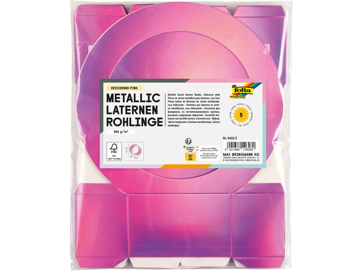FOLIA Sbozzi per lanterne 19cm 9602/5 rosa iridescente 5 pezzi (4001868126280)