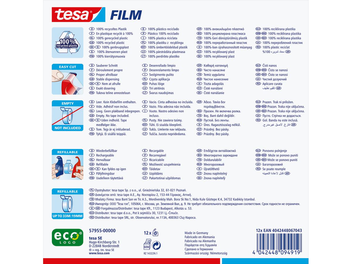 TESA Déroul.à main EasyCut 19mmx10m 579550000 ecoLogo (4042448067043)