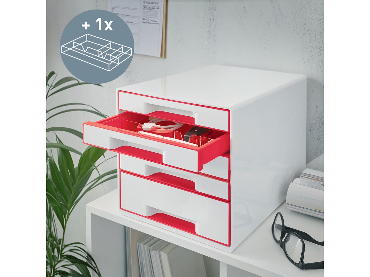 LEITZ Cassetti portadoc. WOW Cub A4 5214-20-26 bianco/rosso, 5 cassetti (4002432135189)