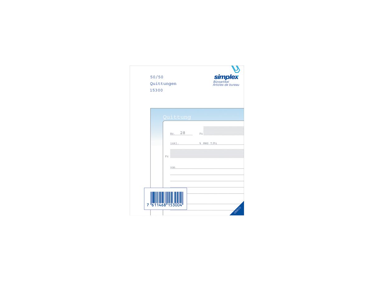 SIMPLEX Quittance D A6 15300D bleu/blanc 50x2 feuilles (7611468153004)