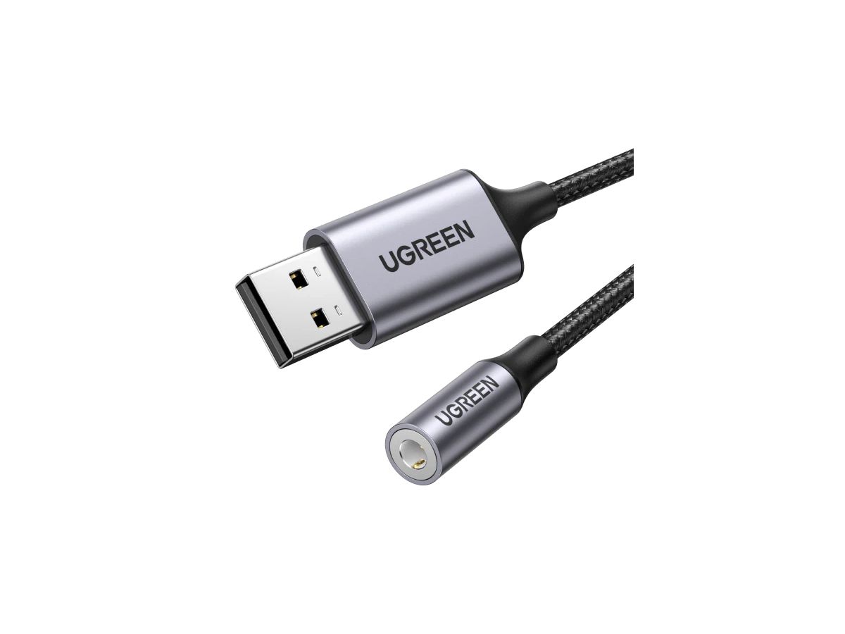 UGREEN Audio Adapter USB 2.0,3.5mm 30757 BB Aluminum Alloy 25cm,Grey BB (6957303837571)