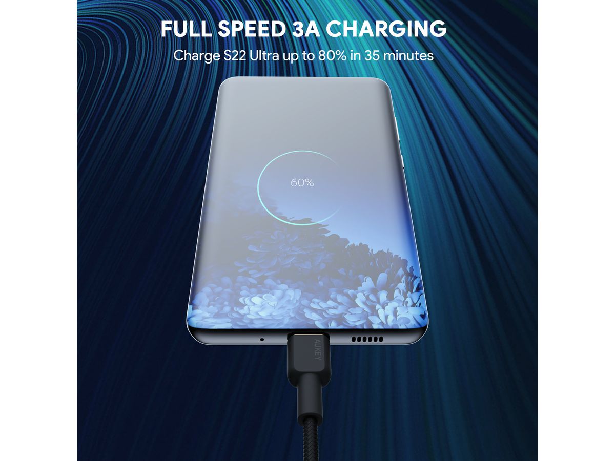 AUKEY Cable USB-C-to-C KevlarCore CB-NCC2 BK N ylon Braided,1.8m,60W, Bl. (0689323785384)