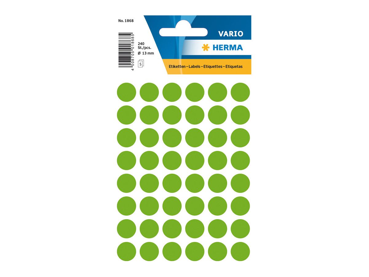 HERMA Etichette rontondo 13mm 1868 verde 240 pezzi (4008705018685)