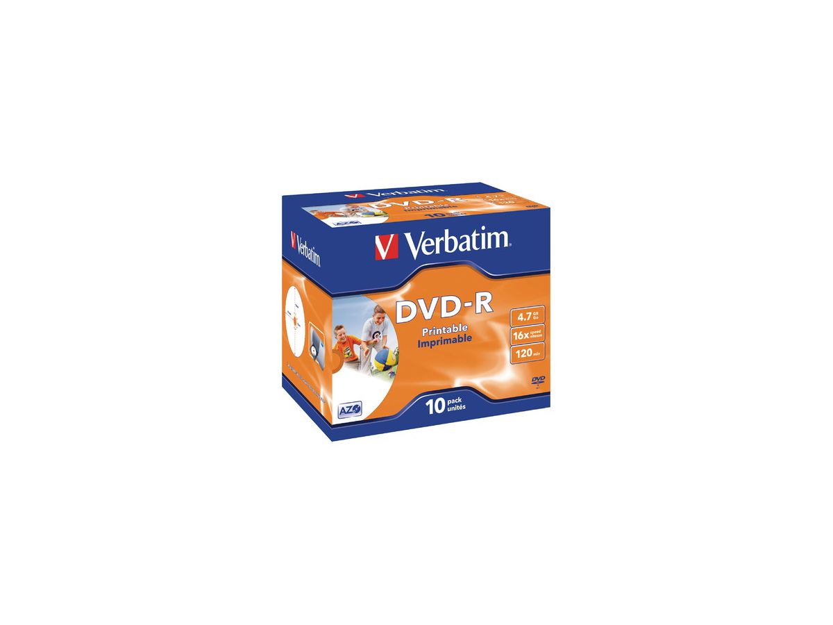 VERBATIM DVD-R Jewel 4.7GB 43521 1-16x fullprint 10 Pcs (0023942435211)