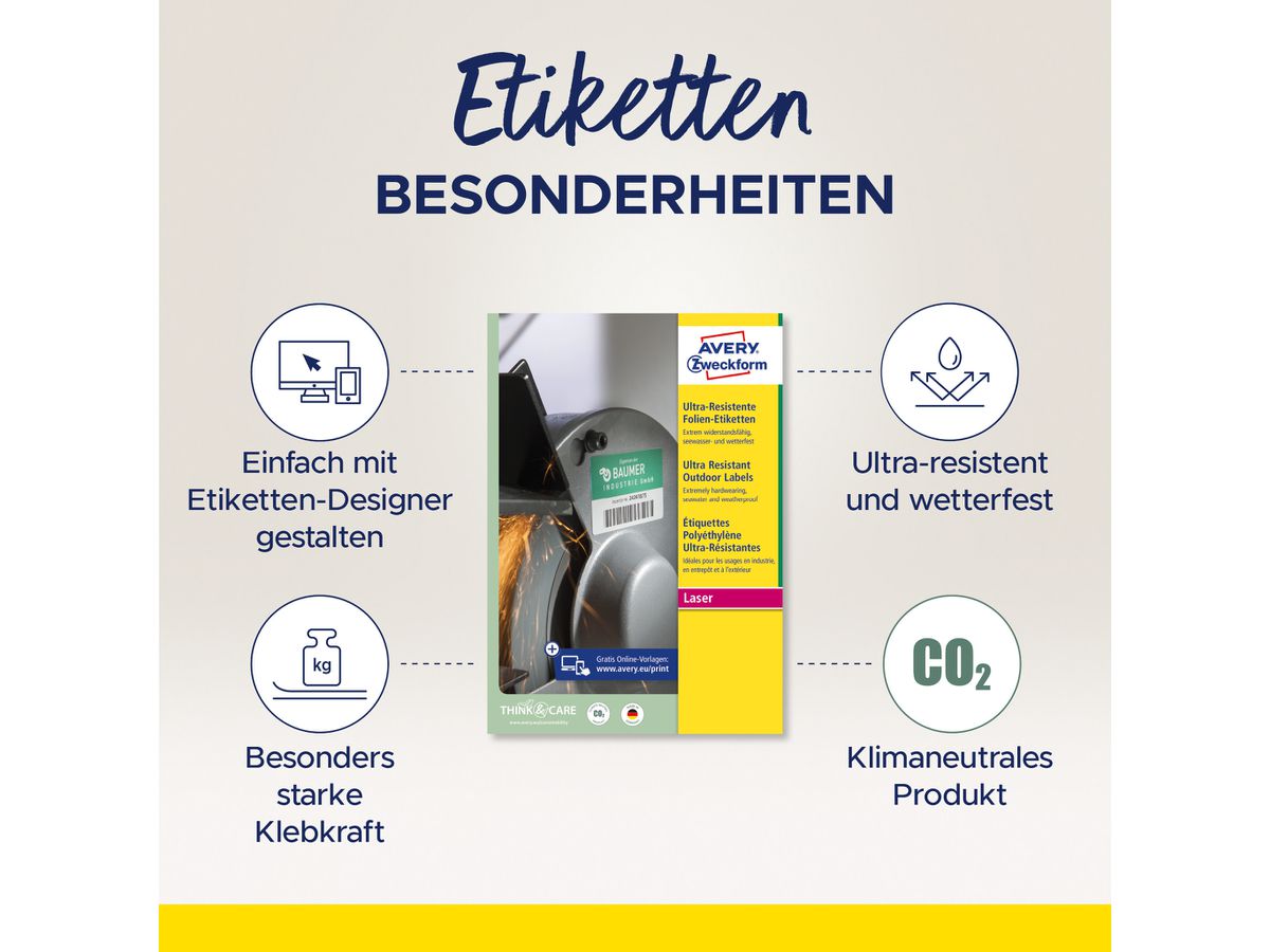 AVERY ZWECKFORM Etiketten 99.1x42.3mm L7913-40 weiss,ultra-resistent 40 Blatt (4004182050002)