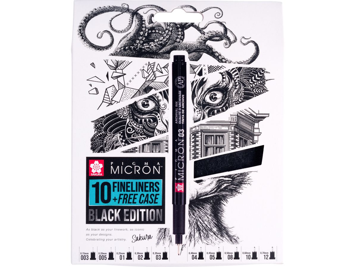 SAKURA Pigma Micron Set 0.03-1.2mm POXSDKB10 con astuccio 10 pezzi (8712079520700)