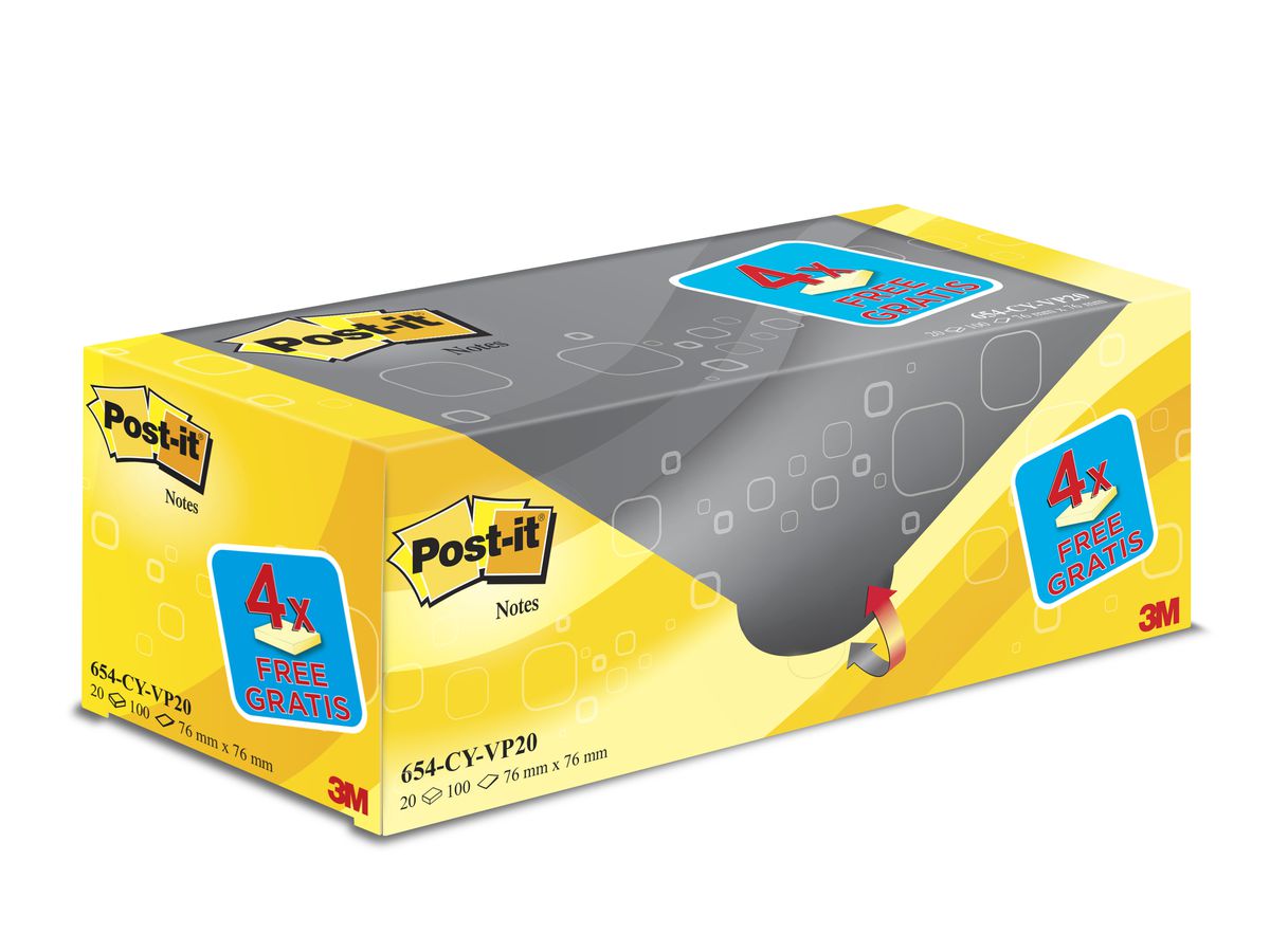 POST-IT Blocco Multipack 76x76mm 654-VP20 giallo/100 fogli 20 pezzi (4046719906437)