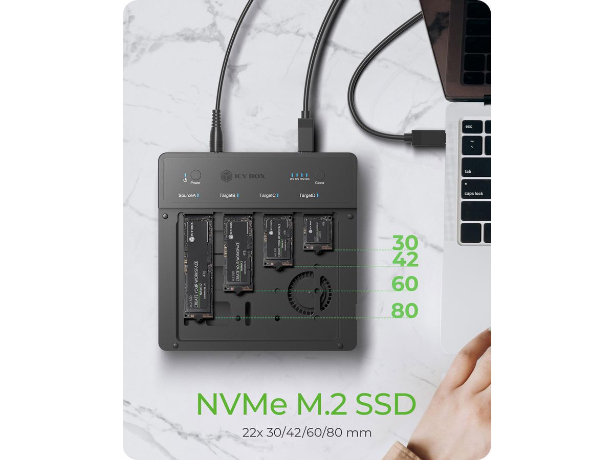 ICY BOX Docking & CloneStation IB-4013MCL-C4 4x M.2 NVMe SSD, USB4 (4250078174868)