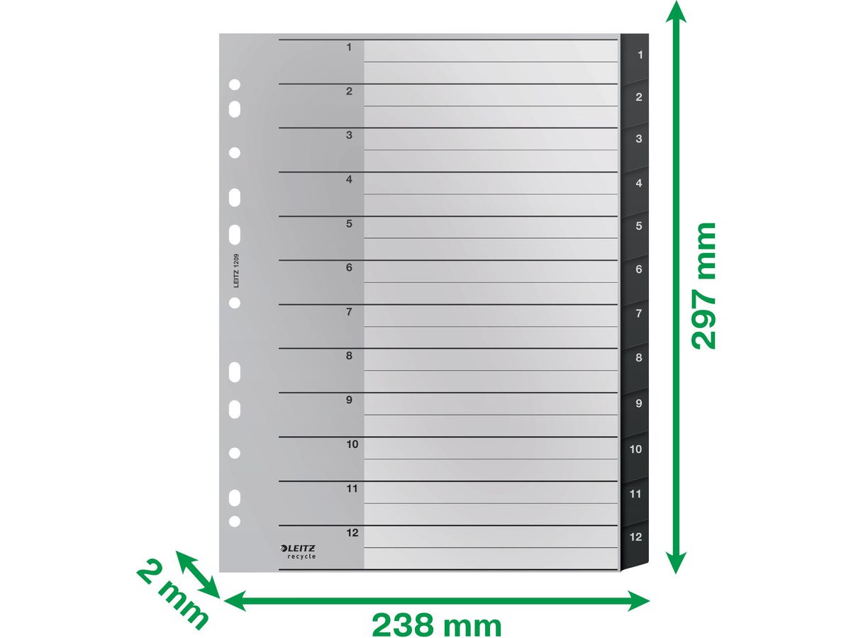 LEITZ Register PP Recycle A4+ 1209-00-00 schwarz 1-12 (4002432127108)
