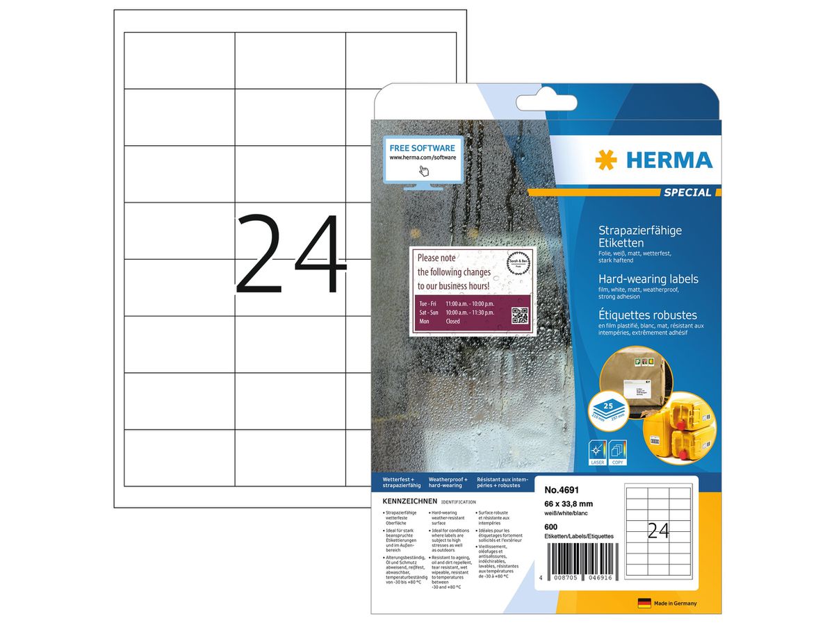 HERMA Etiketten Special 66×33,8mm 4691 weiss 600 Stück (4008705046916)