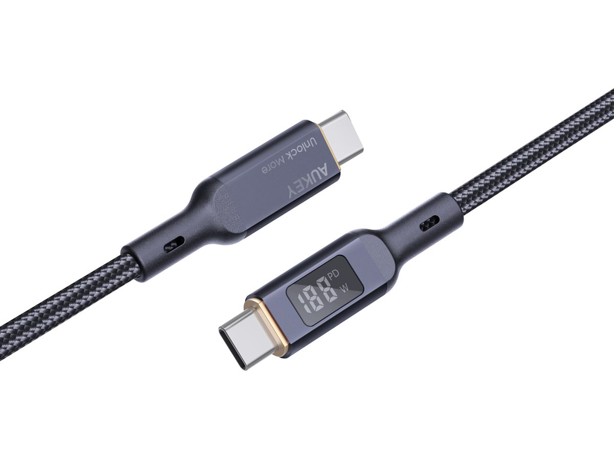 AUKEY Cable USB-C-to-C,LCD Display CB-MCC102 1.8m,Nylon Braided, 100W,Bl. (0689323785353)