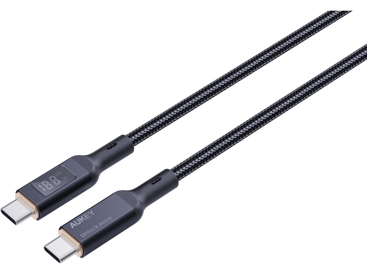 AUKEY Cable USB-C-to-C,LCD Display CB-MCC102 1.8m,Nylon Braided, 100W,Bl. (0689323785353)