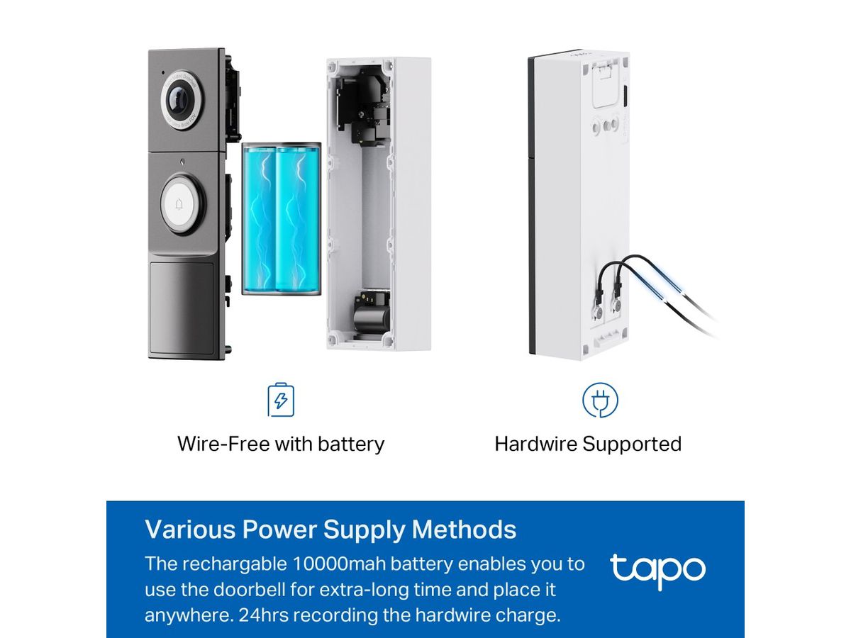 TP-LINK Video Doorbell Camera Tapo D235 2K, 10000mAh Battery (8885021371351)