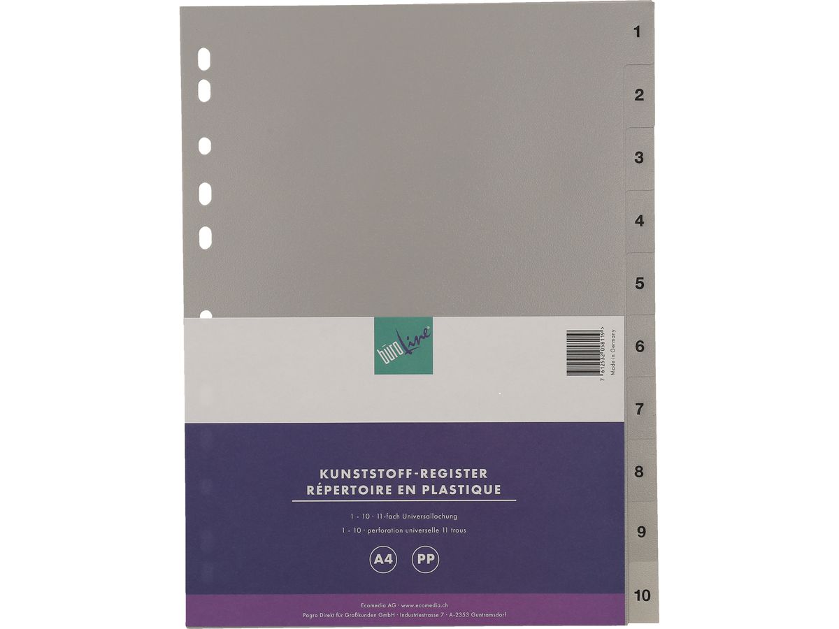 BÜROLINE Registro PP grigio A4 40936 grigio 1-10 (7612532058119)