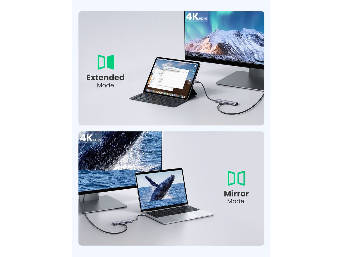 UGREEN USB-C Hub 6in1, Silver 70411 HDMI,2xUSB-A,SD TF,USB-C PD (6957303874118)