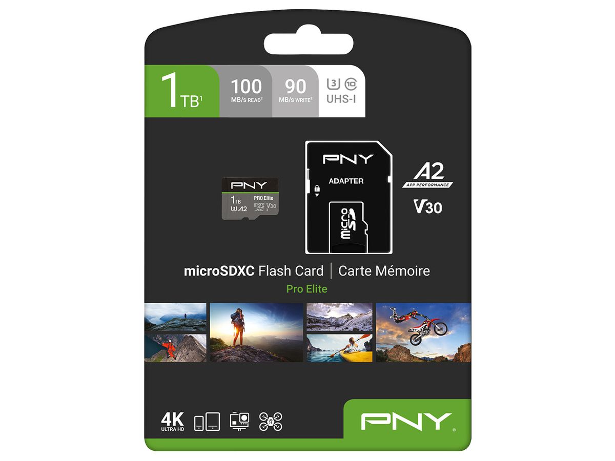 PNY micro-SDXC Pro Elite 1TB PSDU1TBV3 UHS-I U3 A2 & adapter (0751492639079)