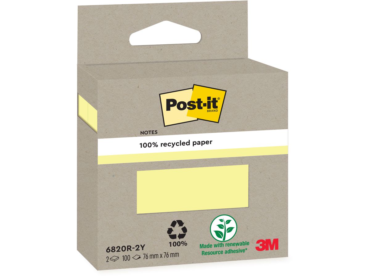 POST-IT Sticky Notes Ricicl. 76x76mm 6820R-2Y giallo 2x100 fogli (4054596907041)