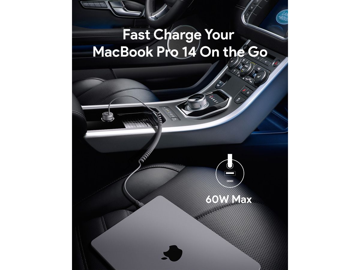 AUKEY Pathfinder Sling Car Char. CC-P2 2-Port,USB-A&C,Buit-in-Cable (0689323788149)