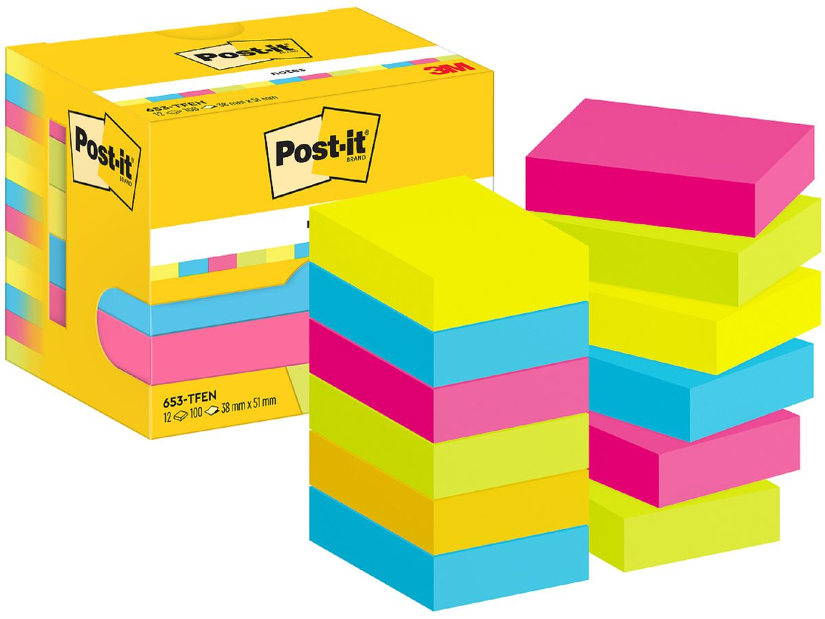 POST-IT Notes Energetic 51x38mm 653-TFEN 4-farbig 12x100 Blatt (4064035065898)